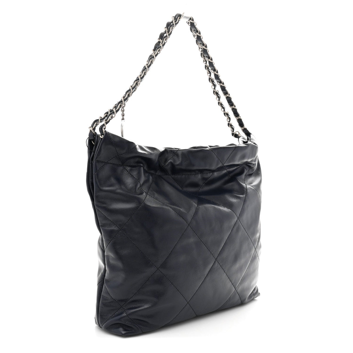 Shiny Calfskin Quilted Small Chanel 22 Navy