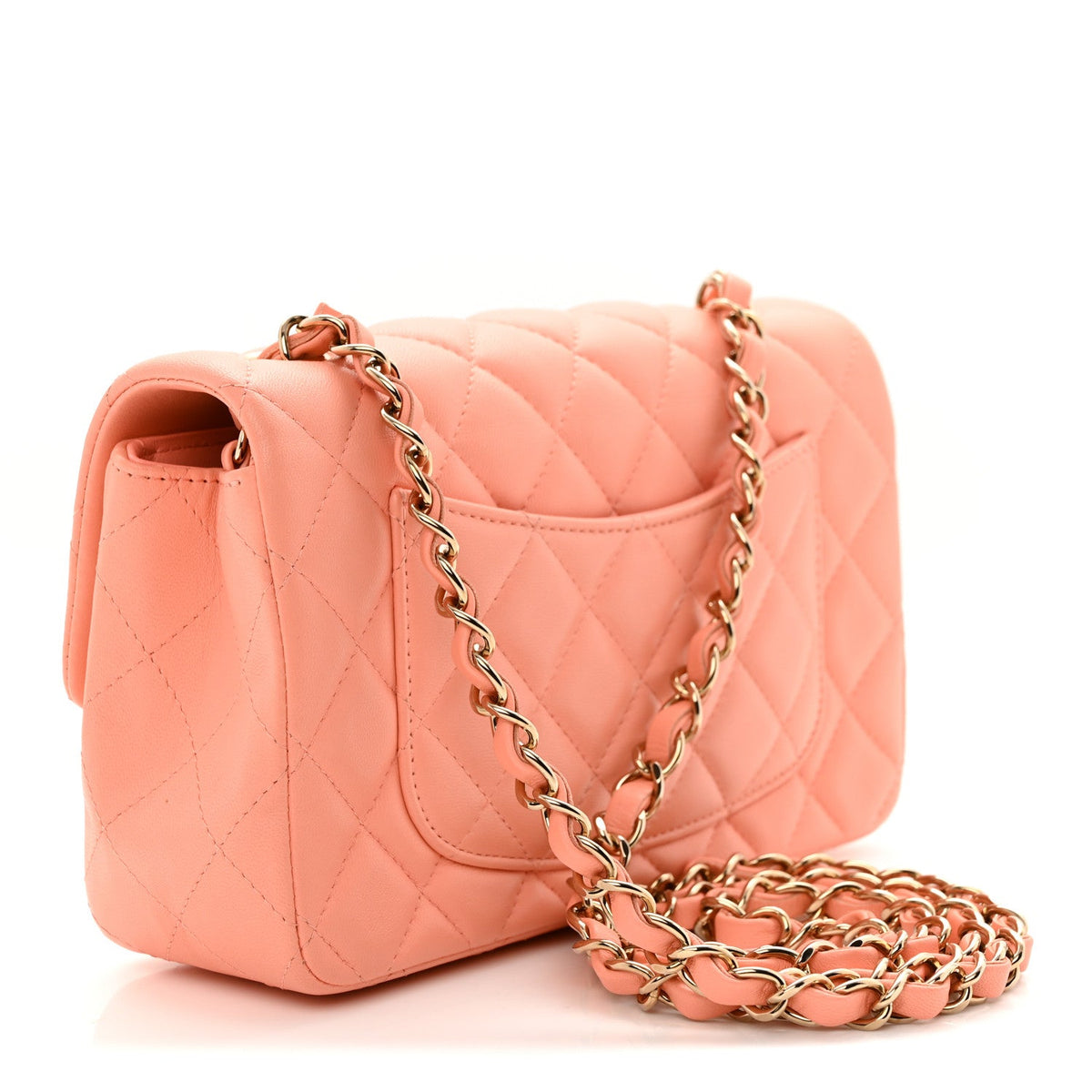 Lambskin Quilted Mini Rectangular Flap Light Pink