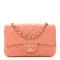 Lambskin Quilted Mini Rectangular Flap Light Pink