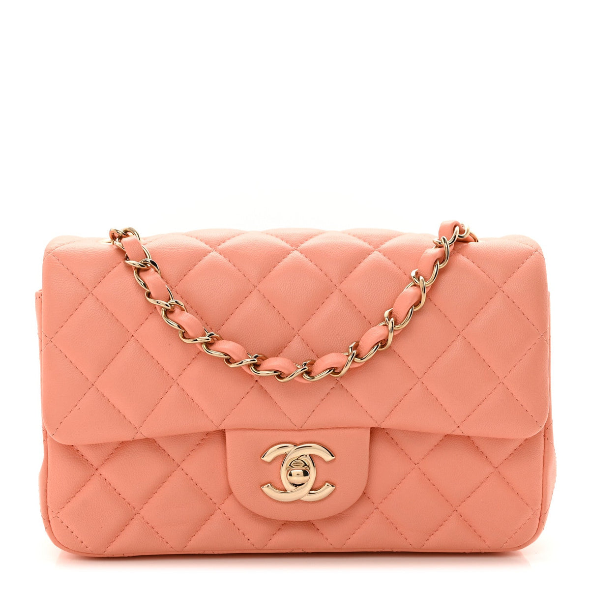 Lambskin Quilted Mini Rectangular Flap Light Pink
