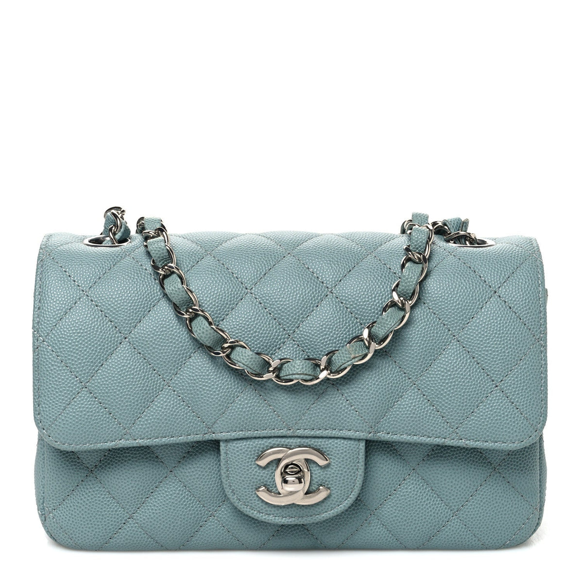 Caviar Quilted Mini Rectangular Flap Blue