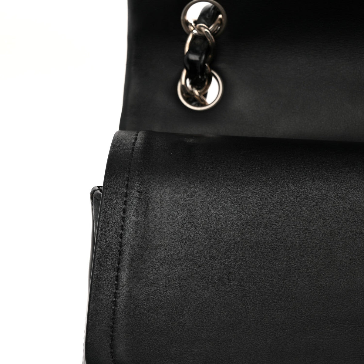 Patent Chevron Quilted Jumbo Double Flap Black