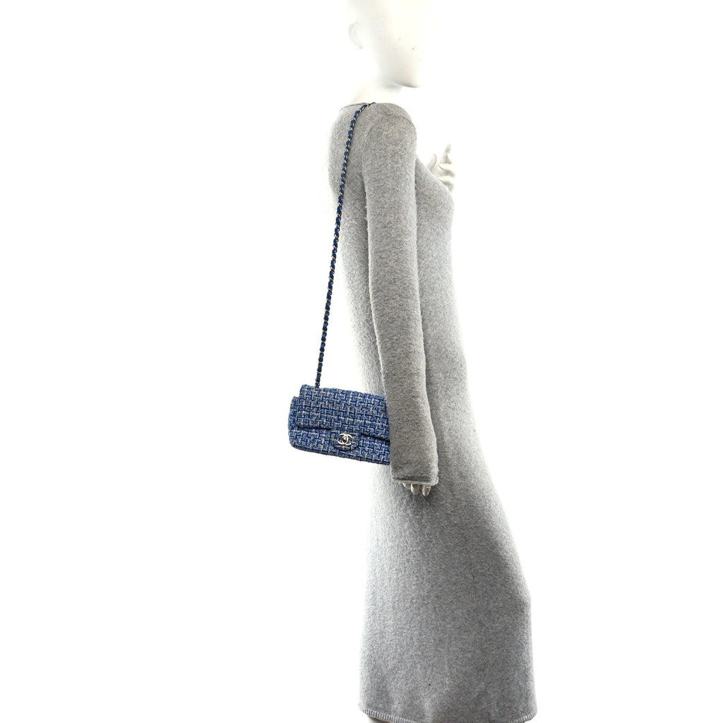 Tweed Quilted Mini Rectangular Flap Blue White