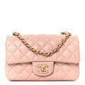 Lambskin Quilted Mini Rectangular Flap Light Pink