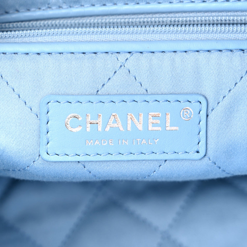 Denim Quilted Small Chanel 22 Light Blue