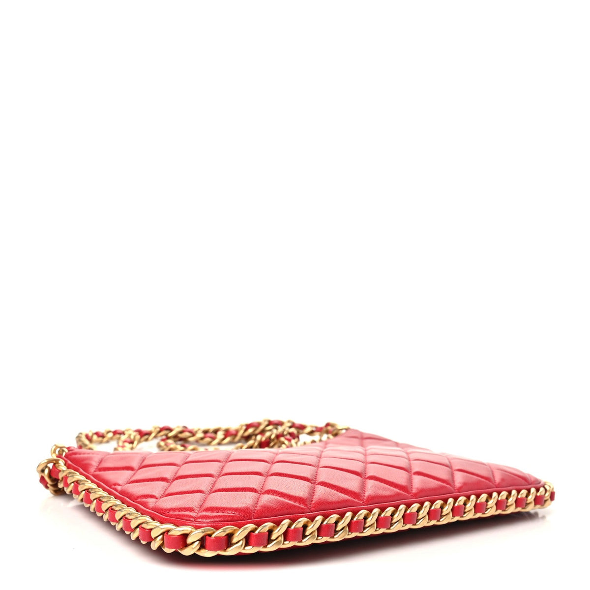 Shiny Crumpled Lambskin Quilted Large Trendy Chain Around Hobo Red