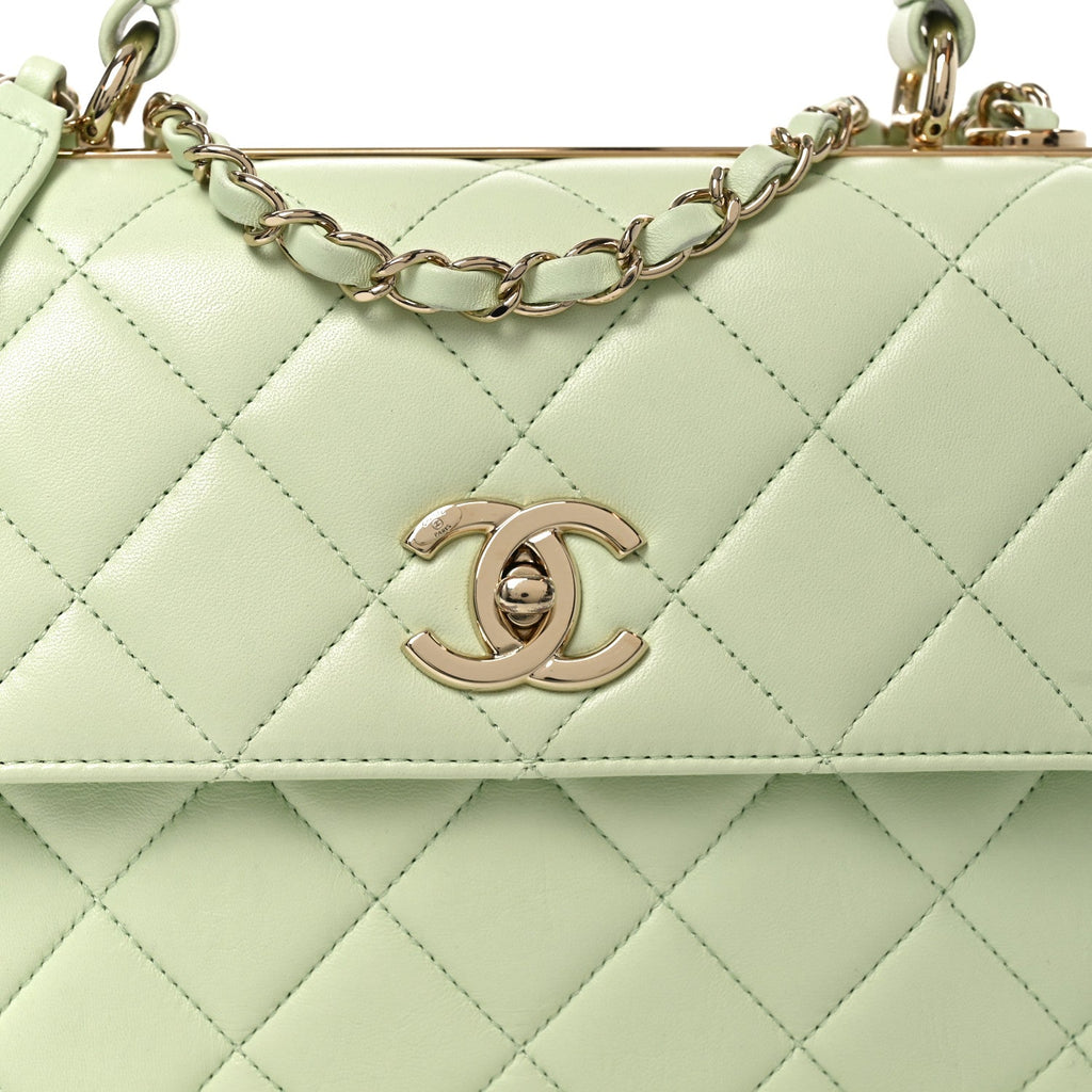 Lambskin Quilted Small Trendy CC Flap Dual Handle Bag Light Green