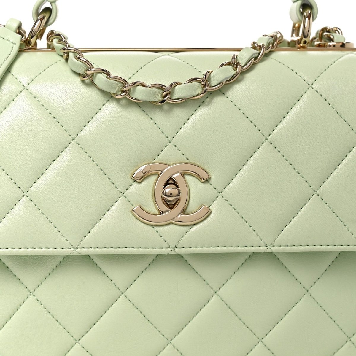 Lambskin Quilted Small Trendy CC Flap Dual Handle Bag Light Green